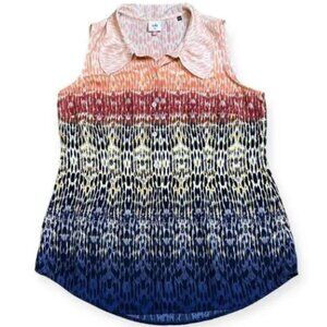 CABI Women's Pink Blue Ombre Love Print Button Front Peter Pan Collar Sleeveless